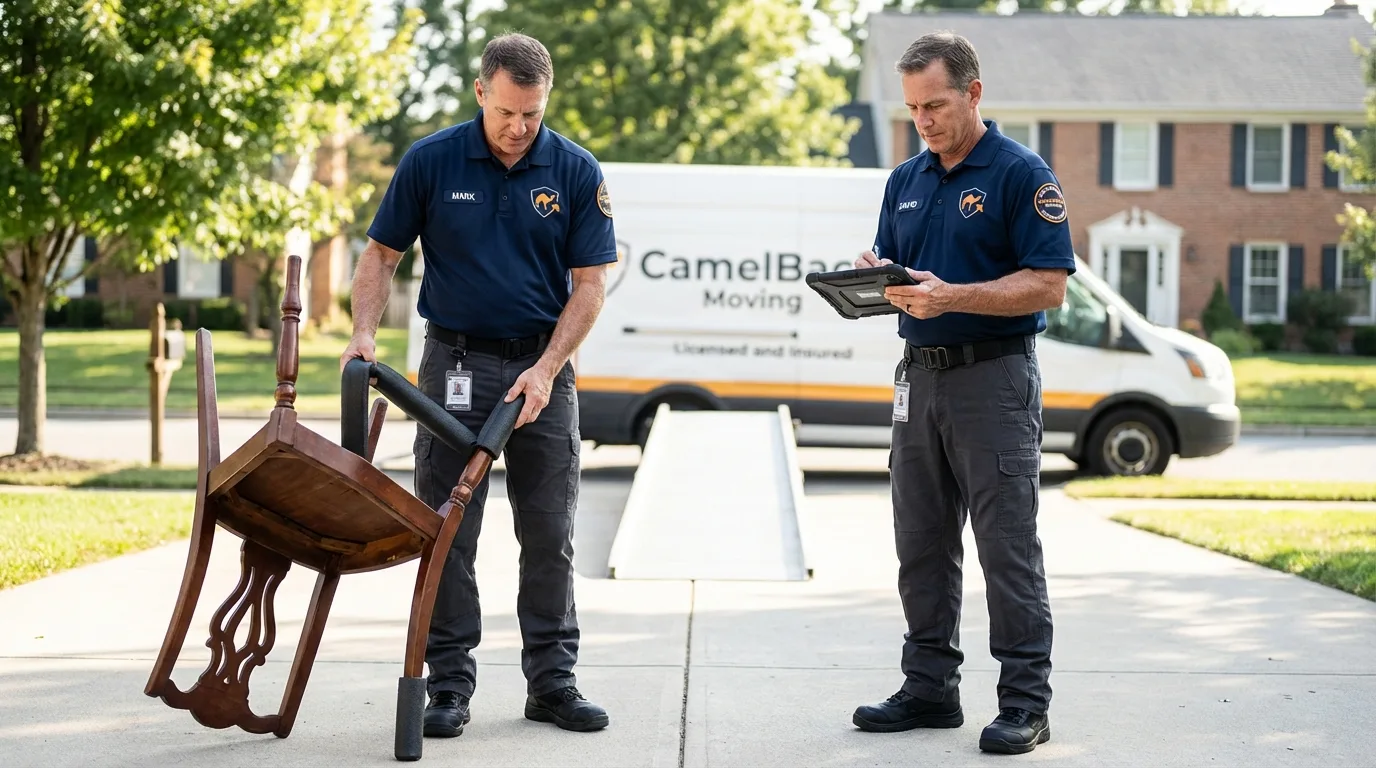 Movers inspecting furniture for damage prevention before loading in Rocky Top, TN