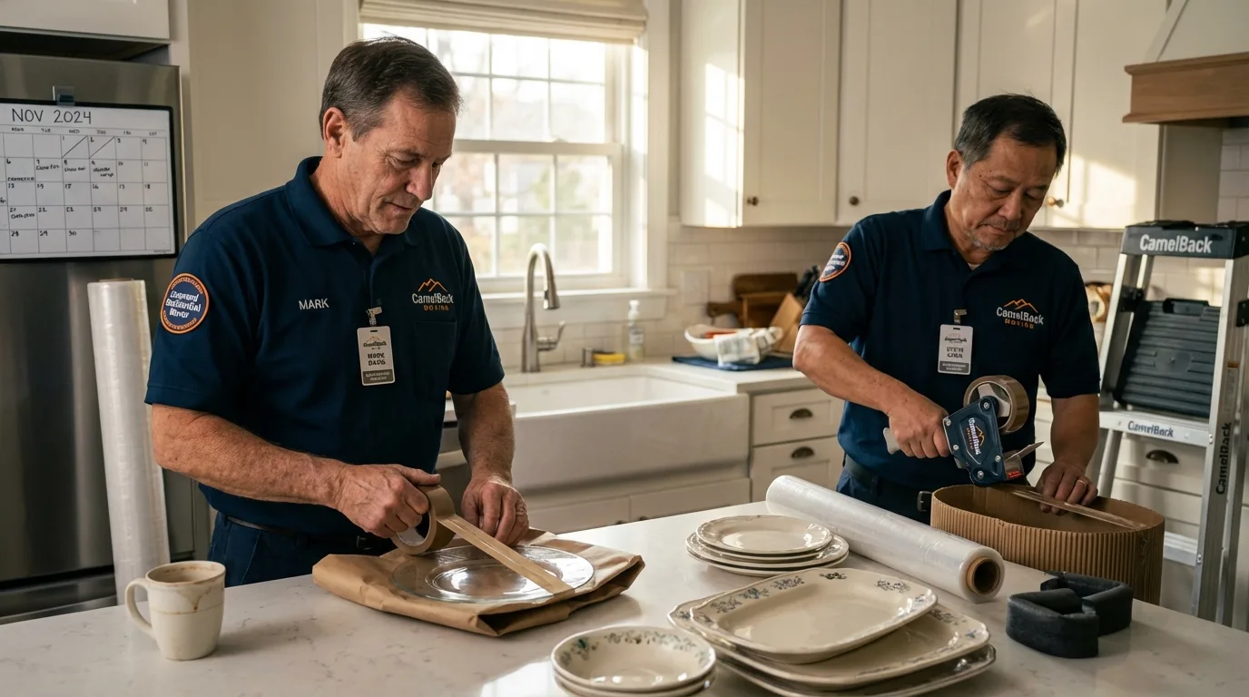 Professional crew packing kitchen dishware in Rocky Top, TN
